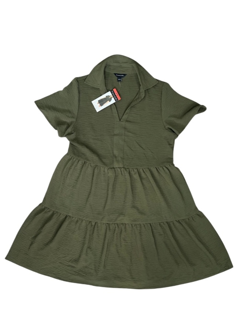 NWT Tahari Tiered Dress Olive Size Medium